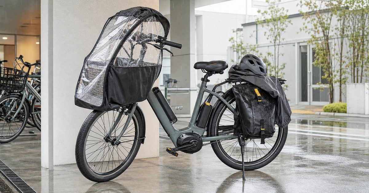 電動自転車通勤雨対策の実用装備イメージ
