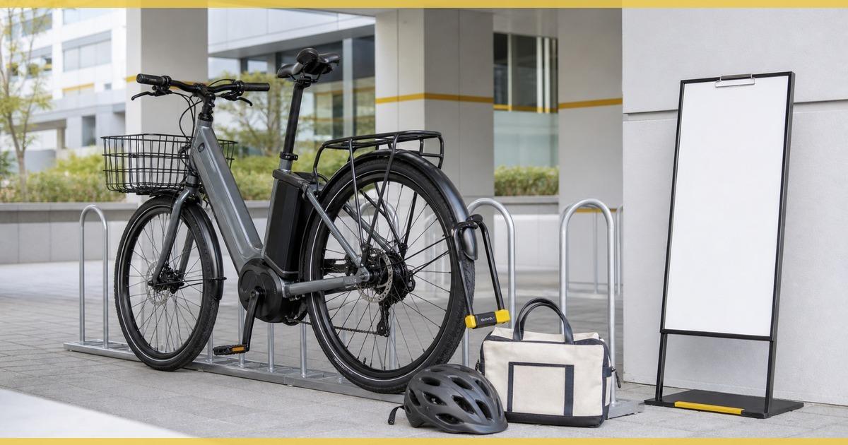 スタンドなし自転車を迷惑にならない場所へ駐輪するイメージ