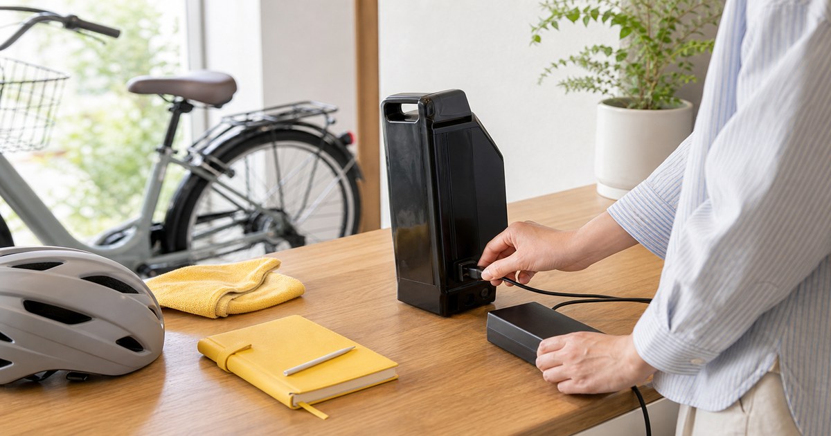 電動自転車バッテリー保管と充電を確認するイメージ